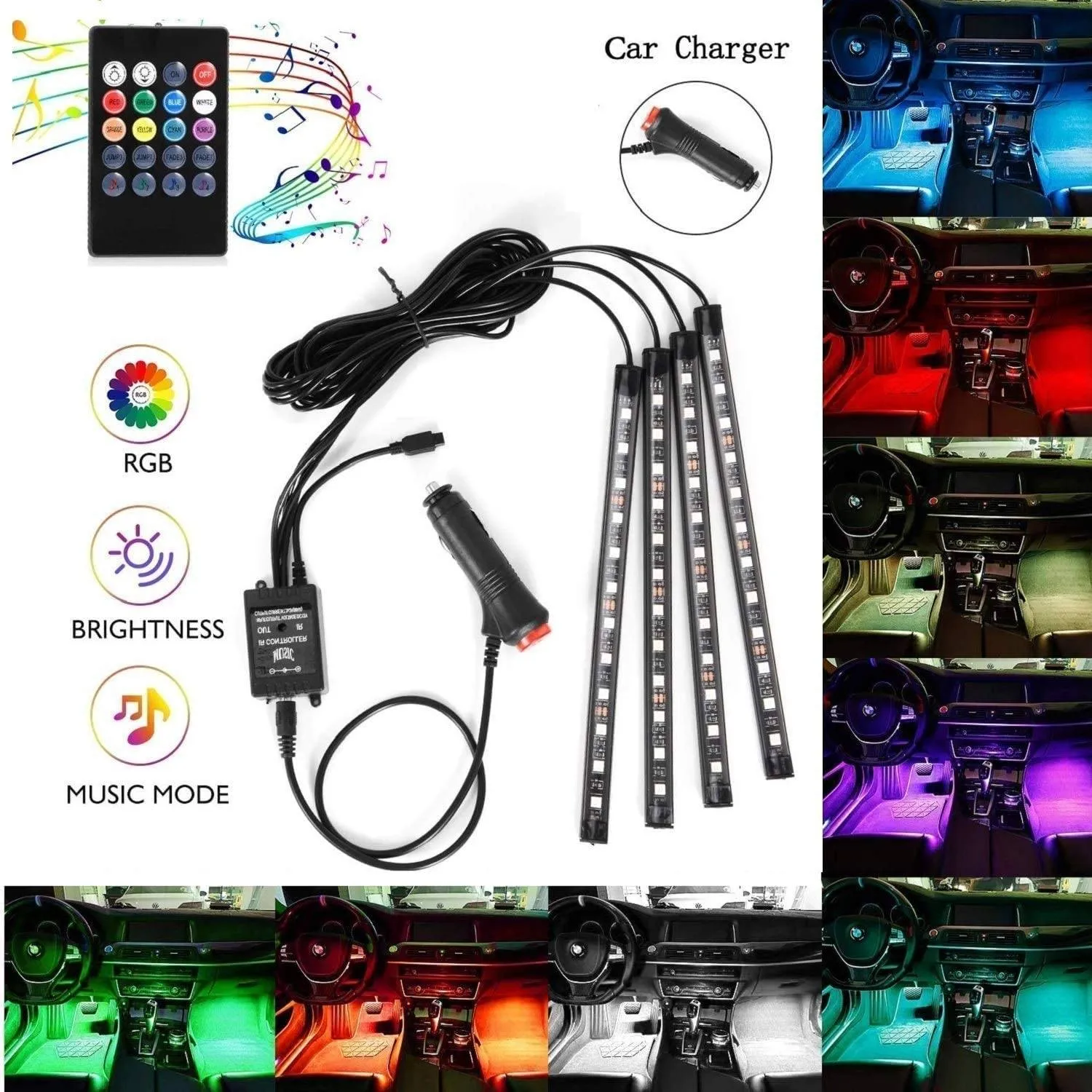 Car LED Strip Lights with Sound Active Function and Remote Controller