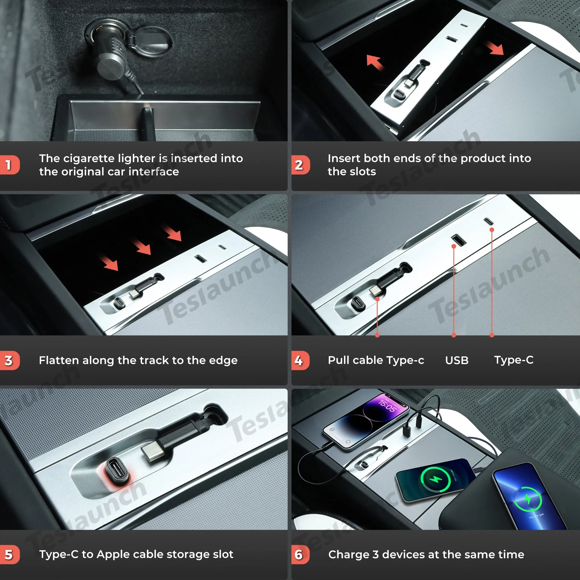 Center Console USB Hub for Tesla 2024 Model 3 Highland