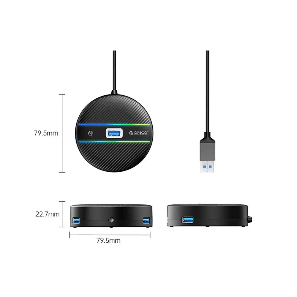 [CLEARANCE] ORICO 4-IN-1 USB HUB 5GBPS RGB (0.3M,1.8M) USB-A Cable with 3.5mm Audio/Microphone Output & 3-Port USB 3.0 | Windows, Linux & macOS Support | for PCs, Computer Desktops & Laptops | USB Hubs & Docking Stations | YSR4-U3