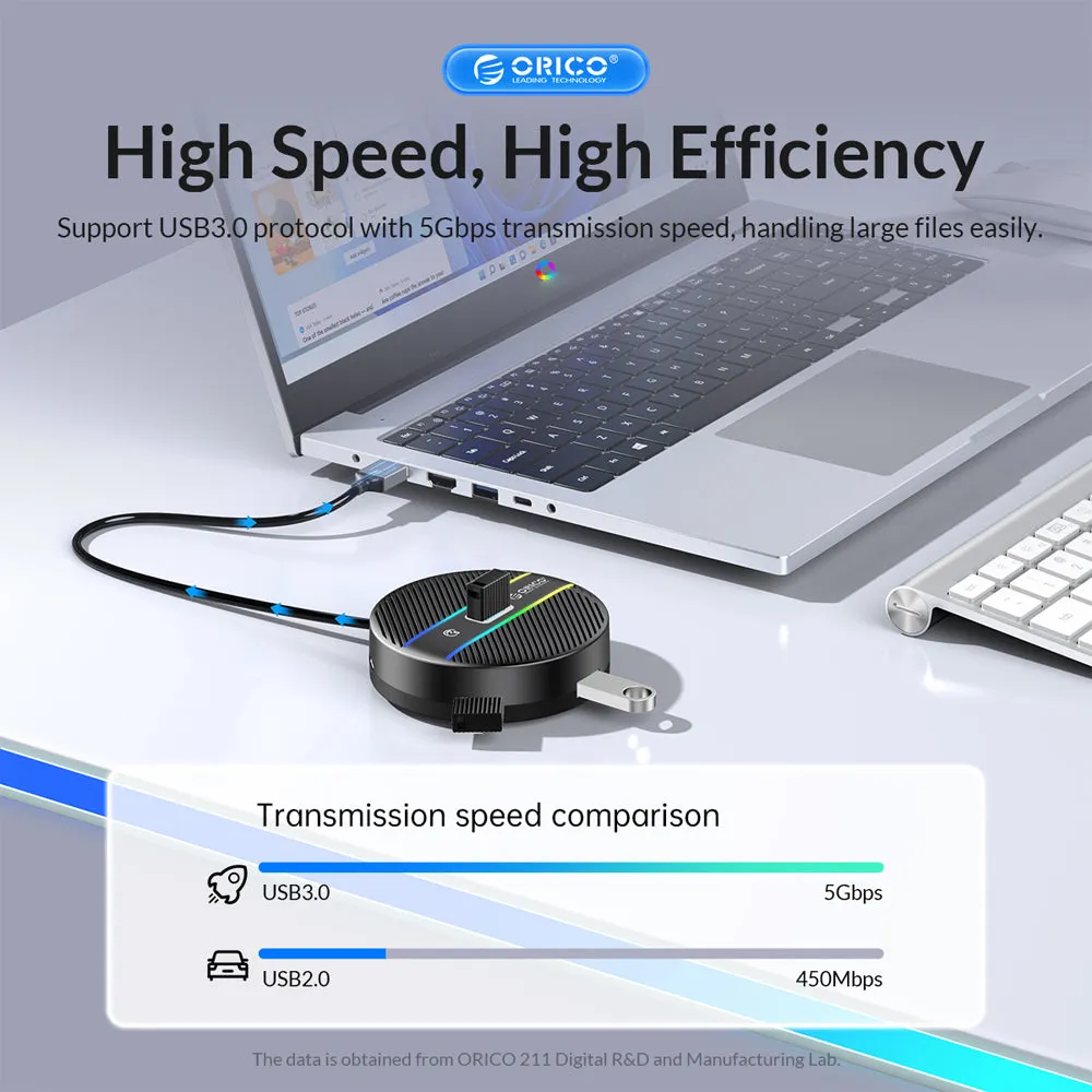 [CLEARANCE] ORICO 4-IN-1 USB HUB 5GBPS RGB (0.3M,1.8M) USB-A Cable with 3.5mm Audio/Microphone Output & 3-Port USB 3.0 | Windows, Linux & macOS Support | for PCs, Computer Desktops & Laptops | USB Hubs & Docking Stations | YSR4-U3