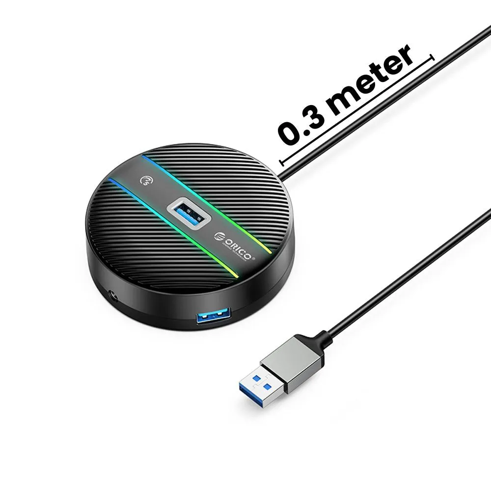 [CLEARANCE] ORICO 4-IN-1 USB HUB 5GBPS RGB (0.3M,1.8M) USB-A Cable with 3.5mm Audio/Microphone Output & 3-Port USB 3.0 | Windows, Linux & macOS Support | for PCs, Computer Desktops & Laptops | USB Hubs & Docking Stations | YSR4-U3