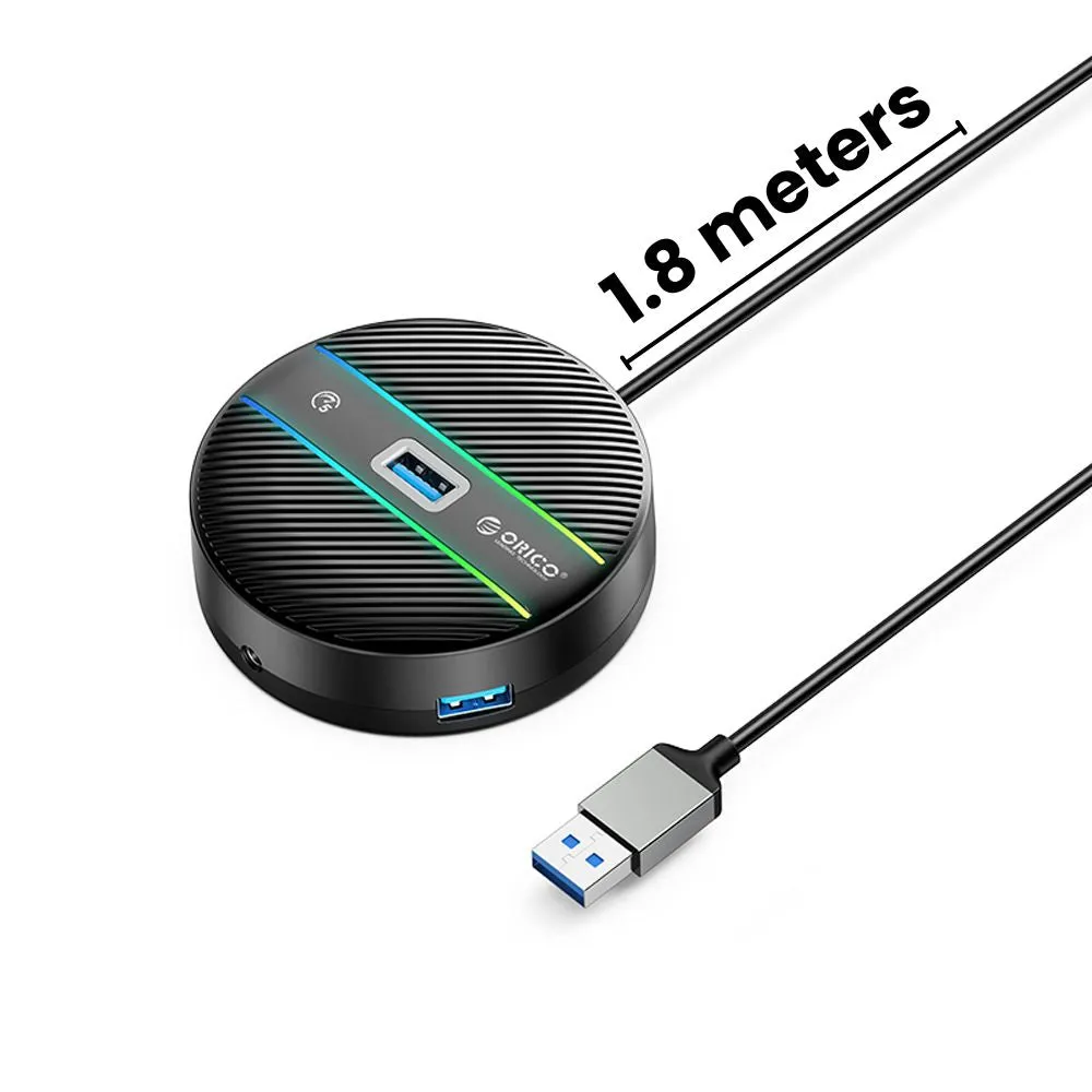 [CLEARANCE] ORICO 4-IN-1 USB HUB 5GBPS RGB (0.3M,1.8M) USB-A Cable with 3.5mm Audio/Microphone Output & 3-Port USB 3.0 | Windows, Linux & macOS Support | for PCs, Computer Desktops & Laptops | USB Hubs & Docking Stations | YSR4-U3