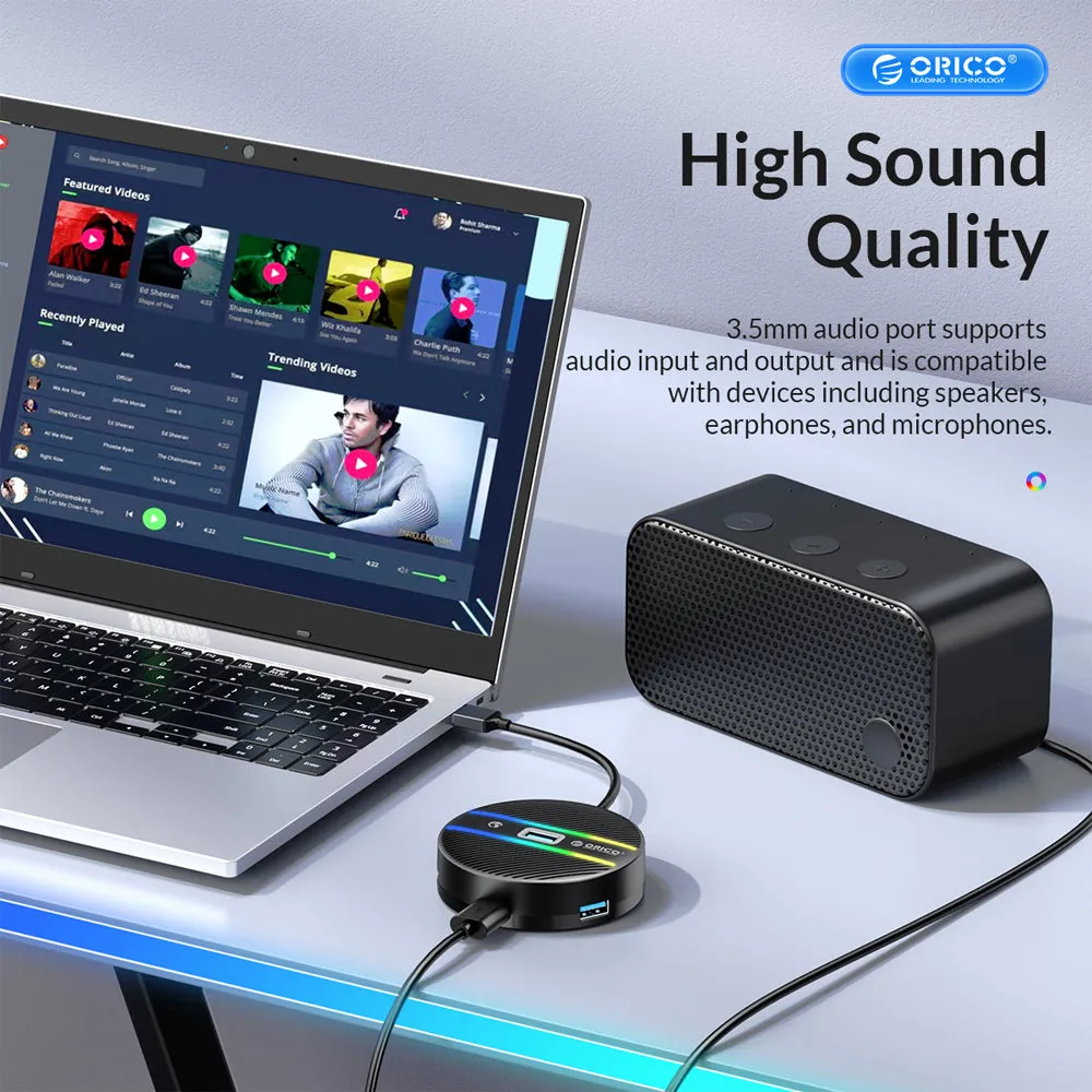 [CLEARANCE] ORICO 4-IN-1 USB HUB 5GBPS RGB (0.3M,1.8M) USB-A Cable with 3.5mm Audio/Microphone Output & 3-Port USB 3.0 | Windows, Linux & macOS Support | for PCs, Computer Desktops & Laptops | USB Hubs & Docking Stations | YSR4-U3