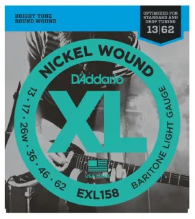 D'Addario EXL158 Nickel Wound Electric Guitar Strings, Baritone Light, 13-62