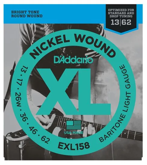 D'Addario EXL158 Nickel Wound Electric Guitar Strings, Baritone Light, 13-62
