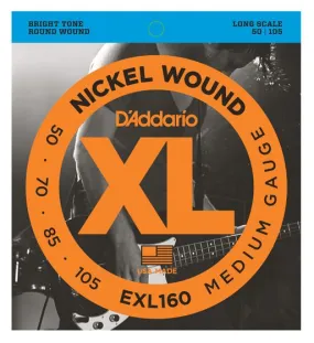 D'Addario EXL160 Nickel Wound Bass Guitar Strings, Medium, 50-105, Long Scale