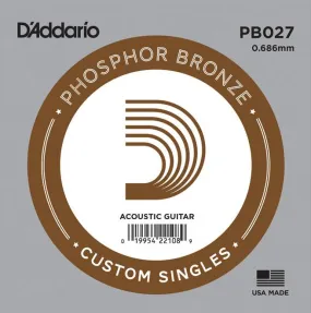 D'Addario PB027 Phosphor Bronze Wound Acoustic Guitar Single String, .027