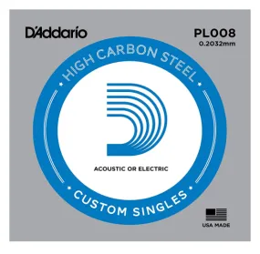 D'Addario PL008 Plain Steel Guitar Single String, .008