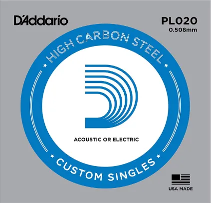 D'Addario PL020 Plain Steel Guitar Single String, .020