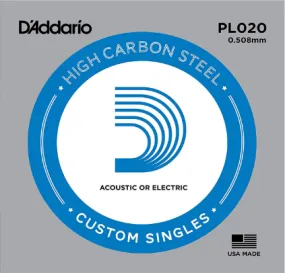 D'Addario PL020 Plain Steel Guitar Single String, .020