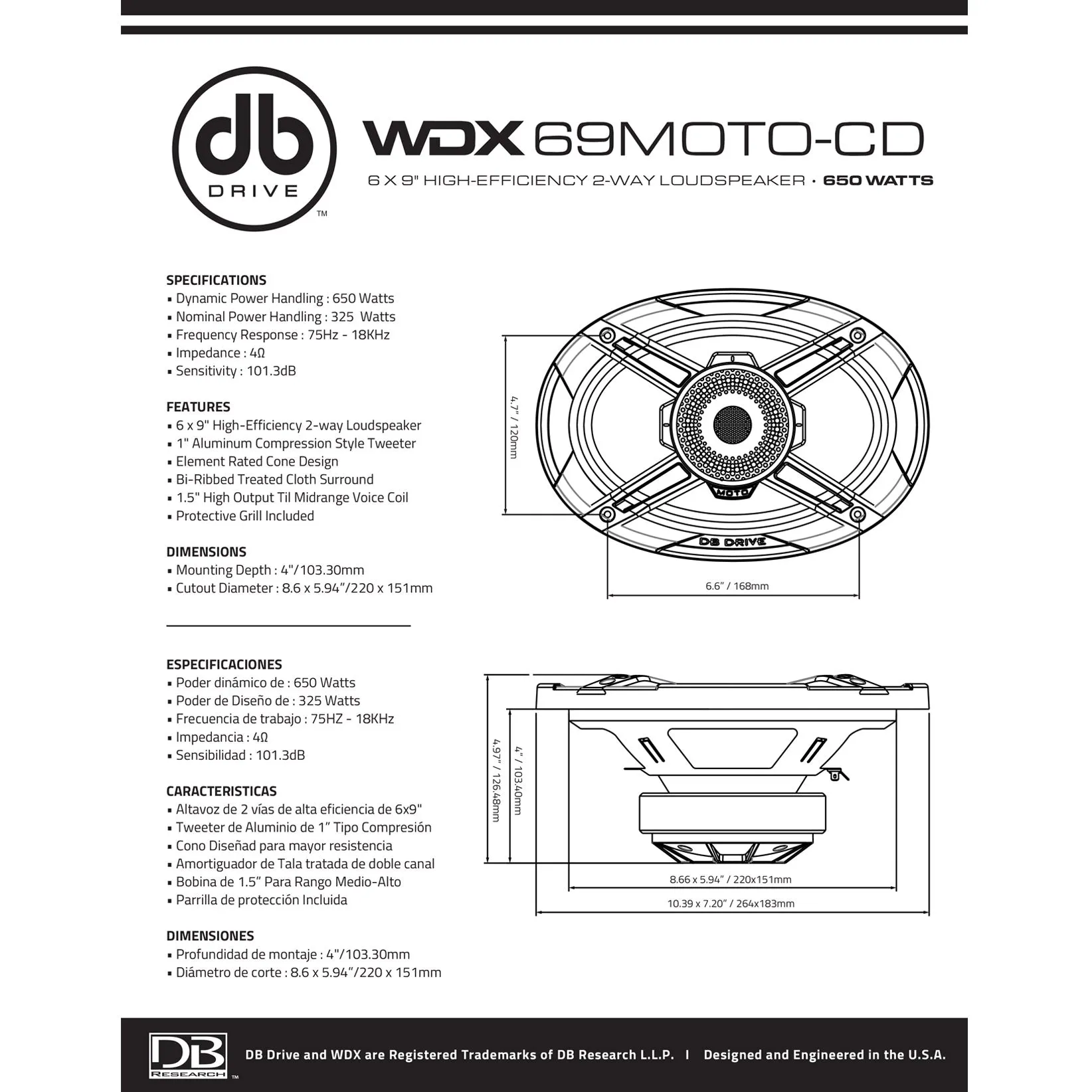 DB Drive 6x9" 2 Way Loudspeaker with Backloaded Compression Driver WDX69MOTO-CD