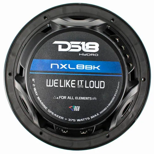 DS18 8" Marine Speaker System RGB LED Light 375W Max Boat ATV NXL-8BK Black Pair