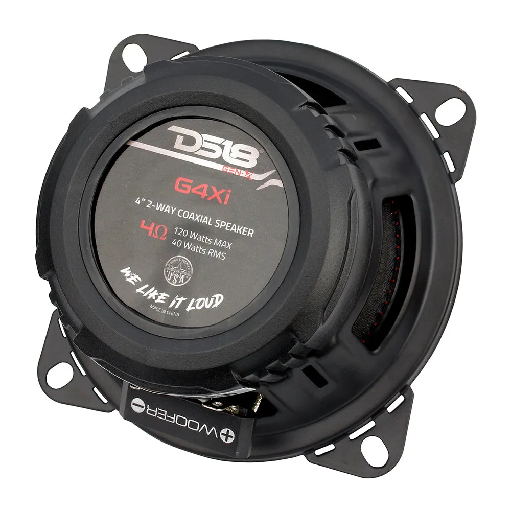 DS18 Gen-X 4" 2 Way Coaxial Speaker Pair With Grills 40 Watts RMS 4 Ohms G4XI