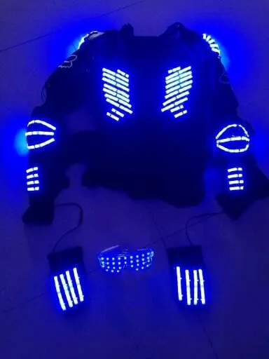 DX005 Mens ballroom LED Luminous costumes/ lluminated Suit LED lights glasses LED gloves total set/dj led light dancing clothes