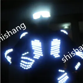 DX005 Mens ballroom LED Luminous costumes/ lluminated Suit LED lights glasses LED gloves total set/dj led light dancing clothes