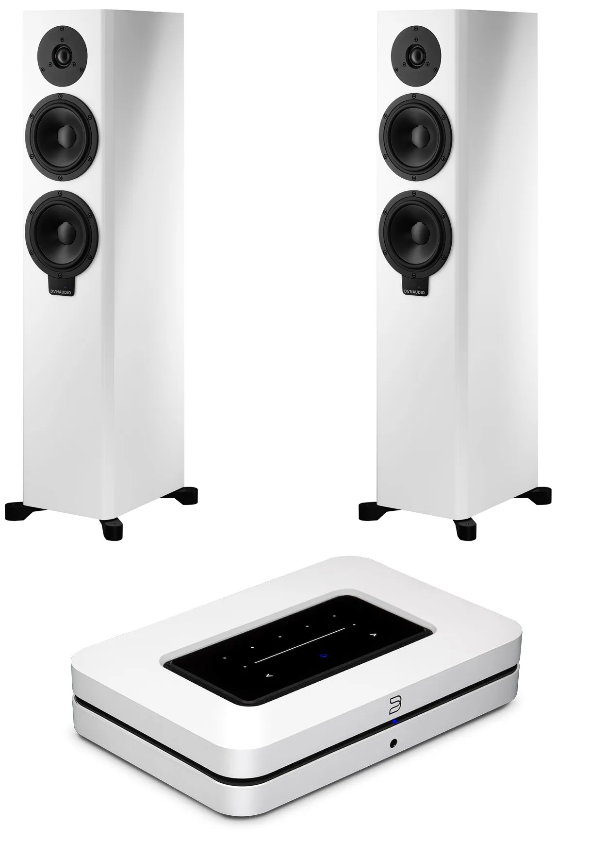 Dynaudio Xeo 30 Active Wireless Hi-Fi Flootstanding Speakers (Pair) and Bluesound Node N130 Music Streamer Bundle