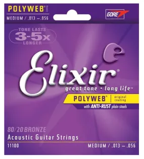 Elixir Strings 11100 Polyweb 80/20 Bronze Medium Acoustic Strings .013-.056