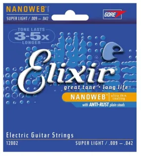Elixir Strings 12002 Nanoweb Super Light Electric Guitar Strings .009-.042