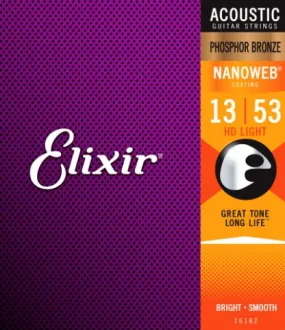 Elixir Strings 16182 Nanoweb Phospher Bronze HD Light Acoustic Strings .013-.053