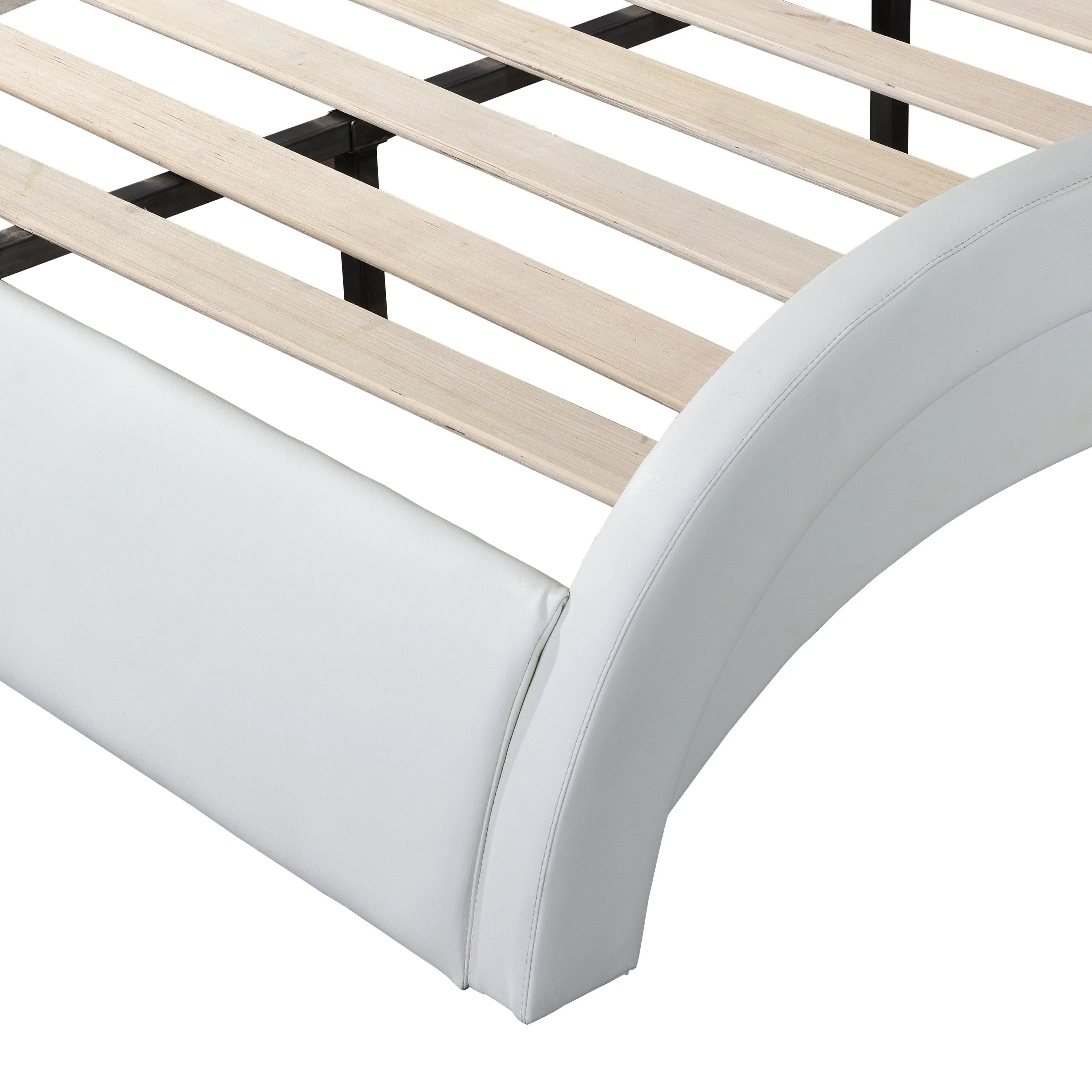 Faux Leather Upholstered Platform Bed Frame with led lighting ,Bluetooth connection to play music  control，Backrest vibration massage，Curve Design, Wood Slat Support, No Box Spring Needed,King