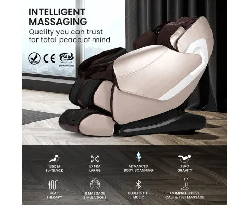FORTIA Cloud 9 MkII Electric Massage Chair Full Body Zero Gravity with Heat and Bluetooth, Cream/Brown