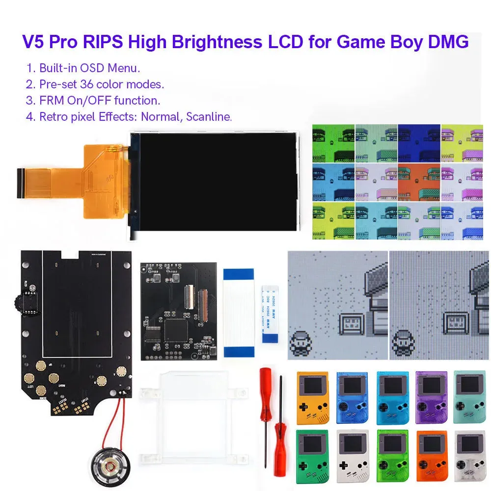 Game Boy DIY IPS LCD Backlight Kit For GB DMG - V5 Pro Edition, Larger and clearer screen
