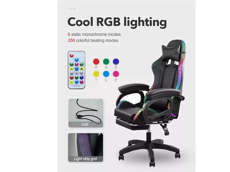 Gaming Chair - Gaming Chair with Foot Rest RGB Light