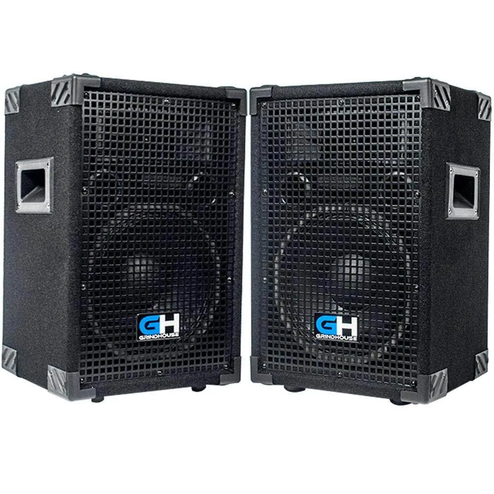 Grindhouse Speakers - GH10L - Pair of Passive 10 Inch 2-Way PA/DJ Loudspeaker Cabinets - 600 Watt Full Range PA/DJ Band Live Sound Speakers