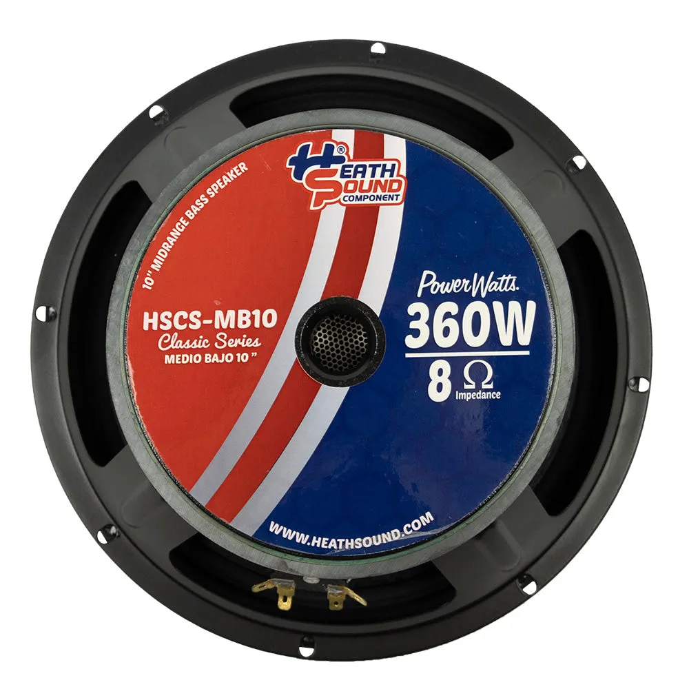 Heath Sound 10" 600W Max 300W RMS Midrange 8 Ohm Black Bass Speaker HSCS-MB10
