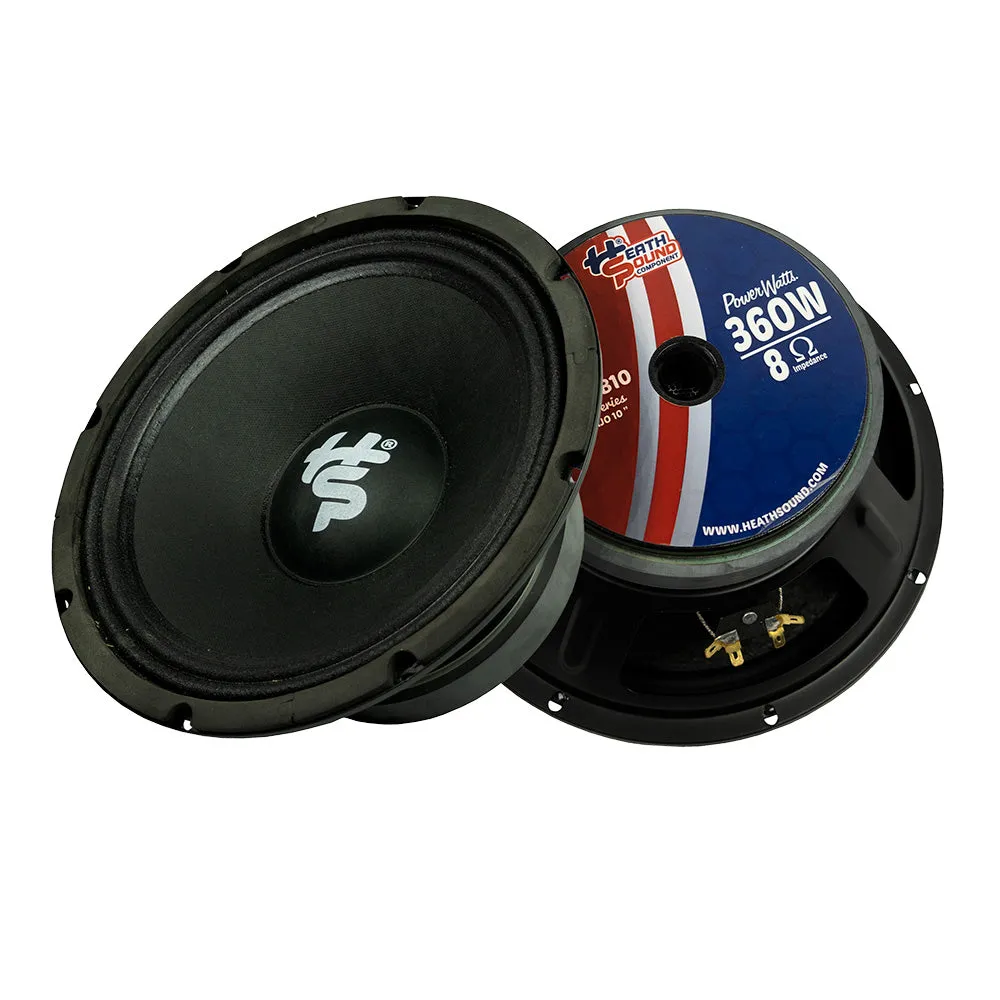 Heath Sound 10" 600W Max 300W RMS Midrange 8 Ohm Black Bass Speaker HSCS-MB10