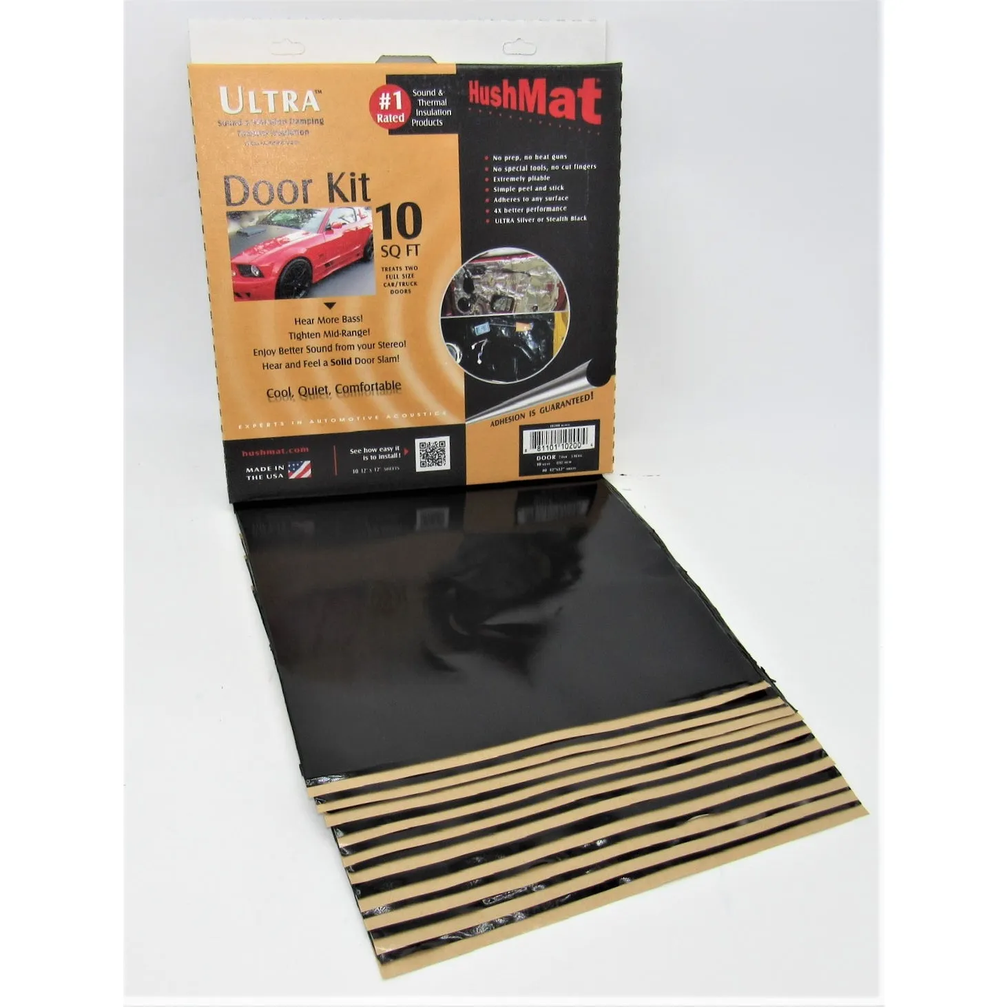 Hushmat Ultra Door Kit Heat and Sound Barrier 12 x 12" Sheet 1/8" Thick Rubber - Black