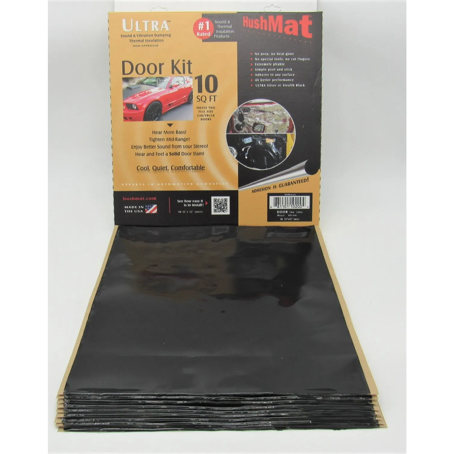 Hushmat Ultra Door Kit Heat and Sound Barrier 12 x 12" Sheet 1/8" Thick Rubber - Black