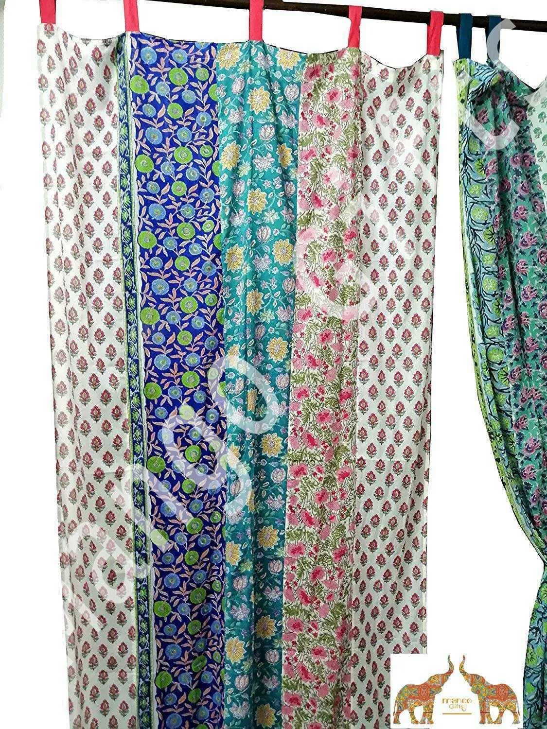 Indian Hand Block Print Patchwork Boho Curtains for Bedroom Living Room Window Panels 100%Cotton