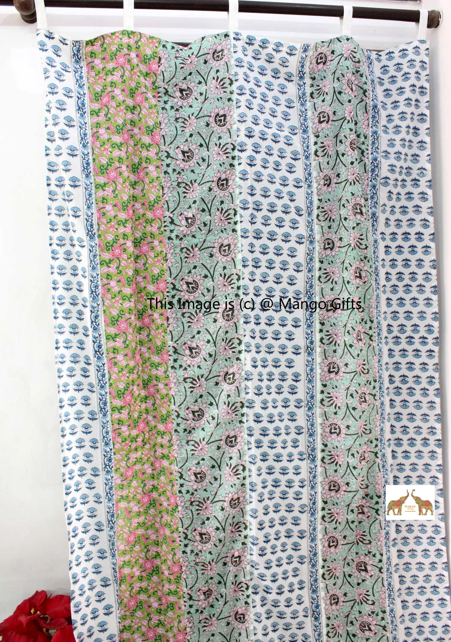 Indian Hand Block Print Patchwork Boho Curtains for Bedroom Living Room Window Panels 100%Cotton