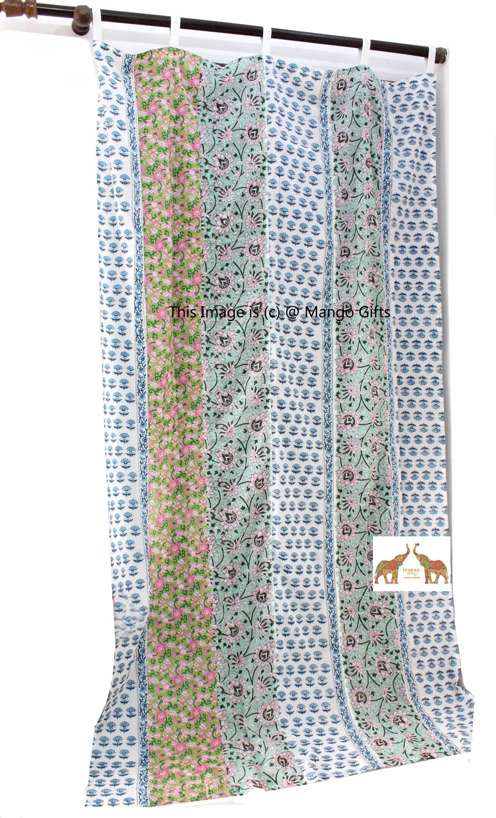 Indian Hand Block Print Patchwork Boho Curtains for Bedroom Living Room Window Panels 100%Cotton