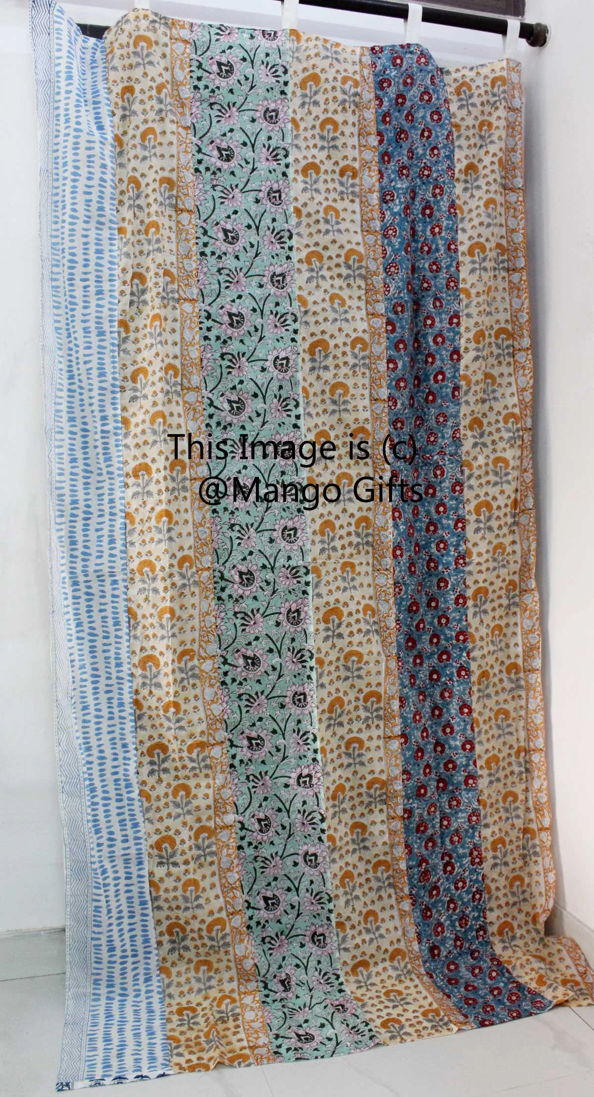 Indian Hand Block Print Patchwork Boho Curtains for Bedroom Living Room Window Panels 100%Cotton