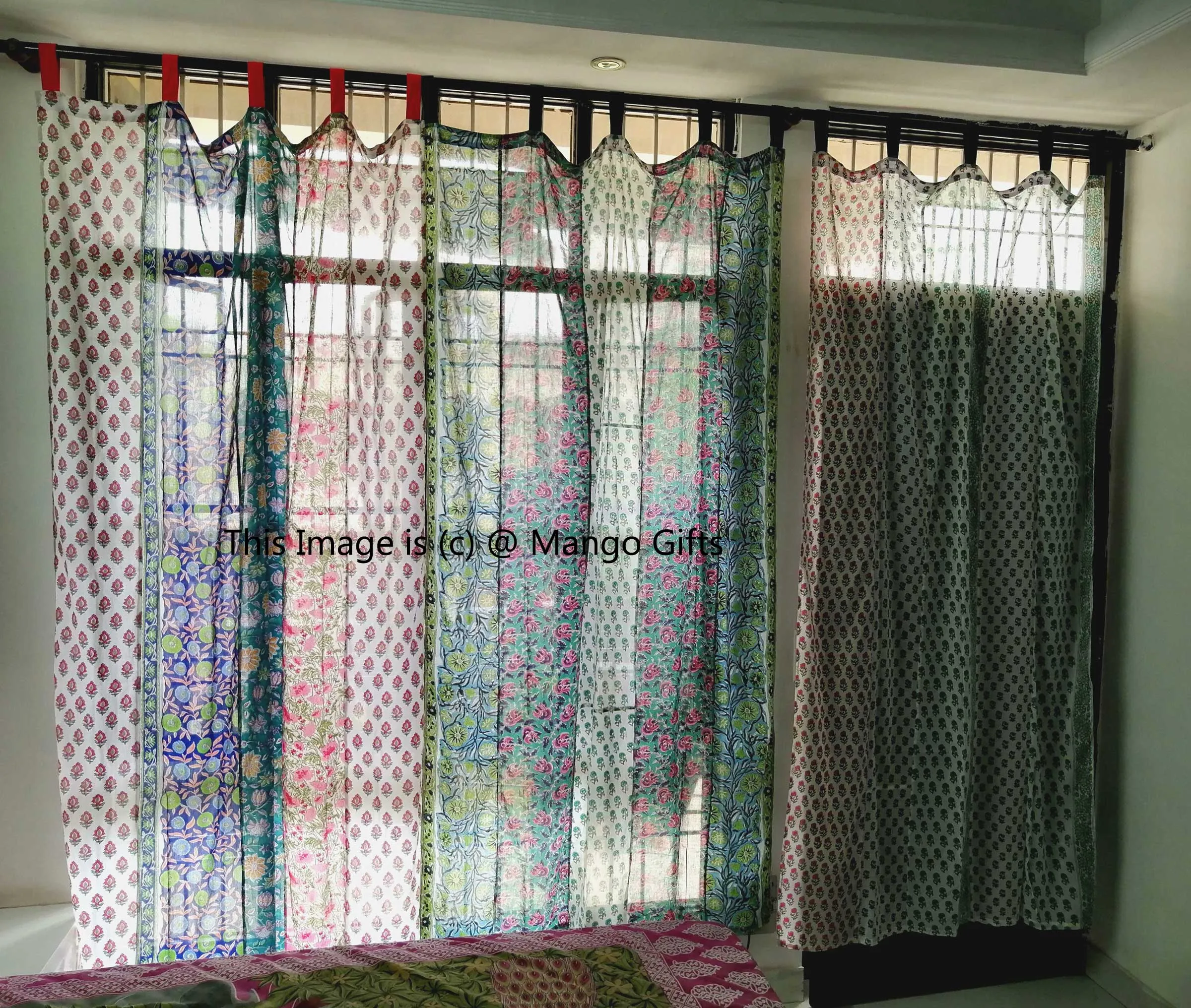 Indian Hand Block Print Patchwork Boho Curtains for Bedroom Living Room Window Panels 100%Cotton