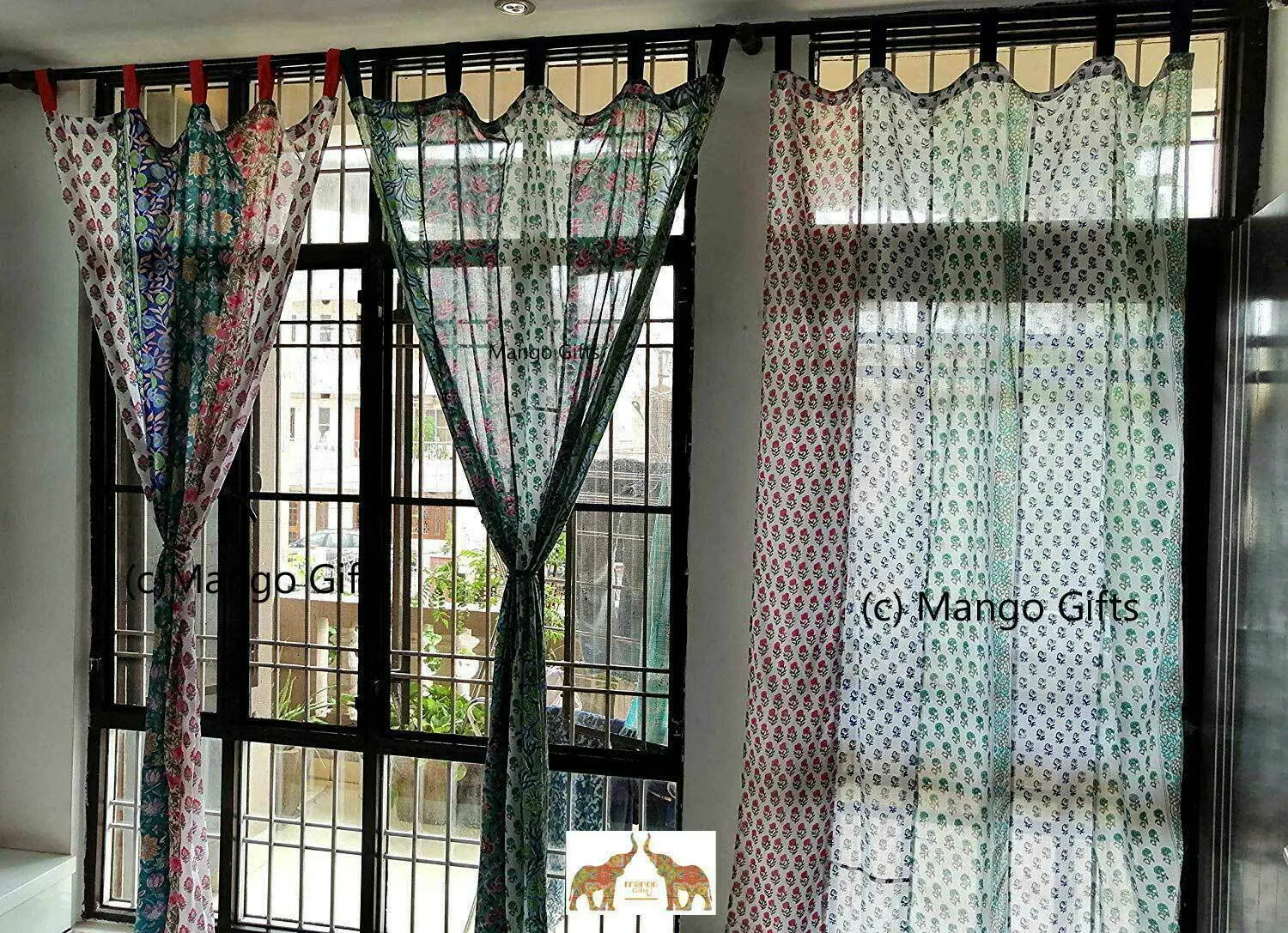 Indian Hand Block Print Patchwork Boho Curtains for Bedroom Living Room Window Panels 100%Cotton