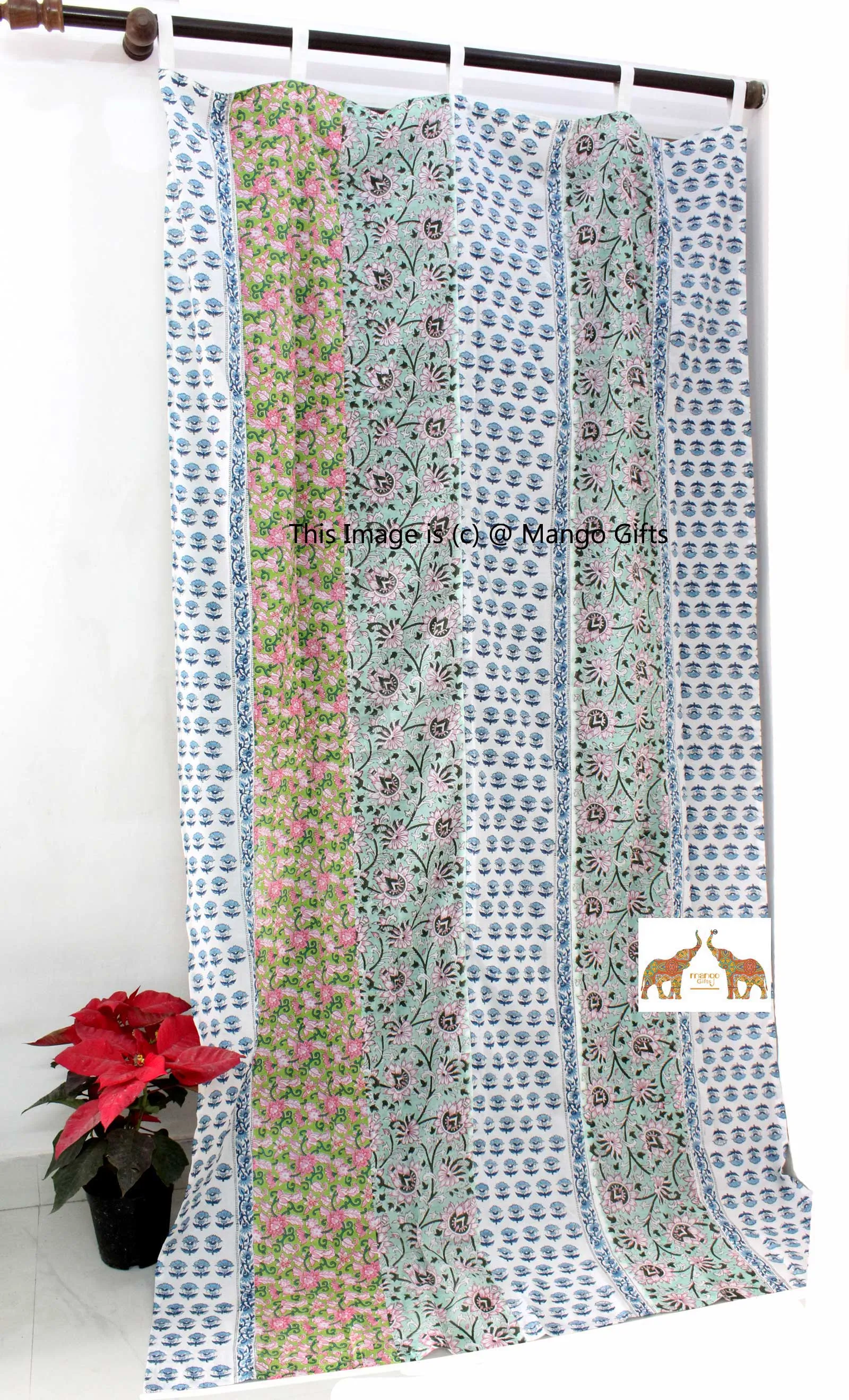 Indian Hand Block Print Patchwork Boho Curtains for Bedroom Living Room Window Panels 100%Cotton