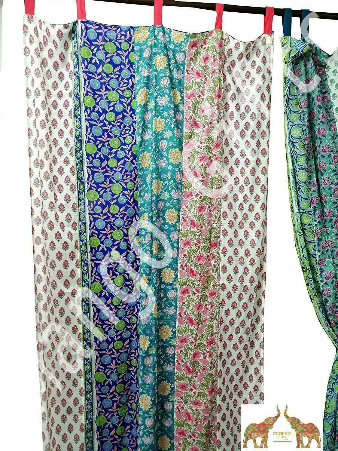 Indian Hand Block Print Patchwork Boho Curtains for Bedroom Living Room Window Panels 100%Cotton
