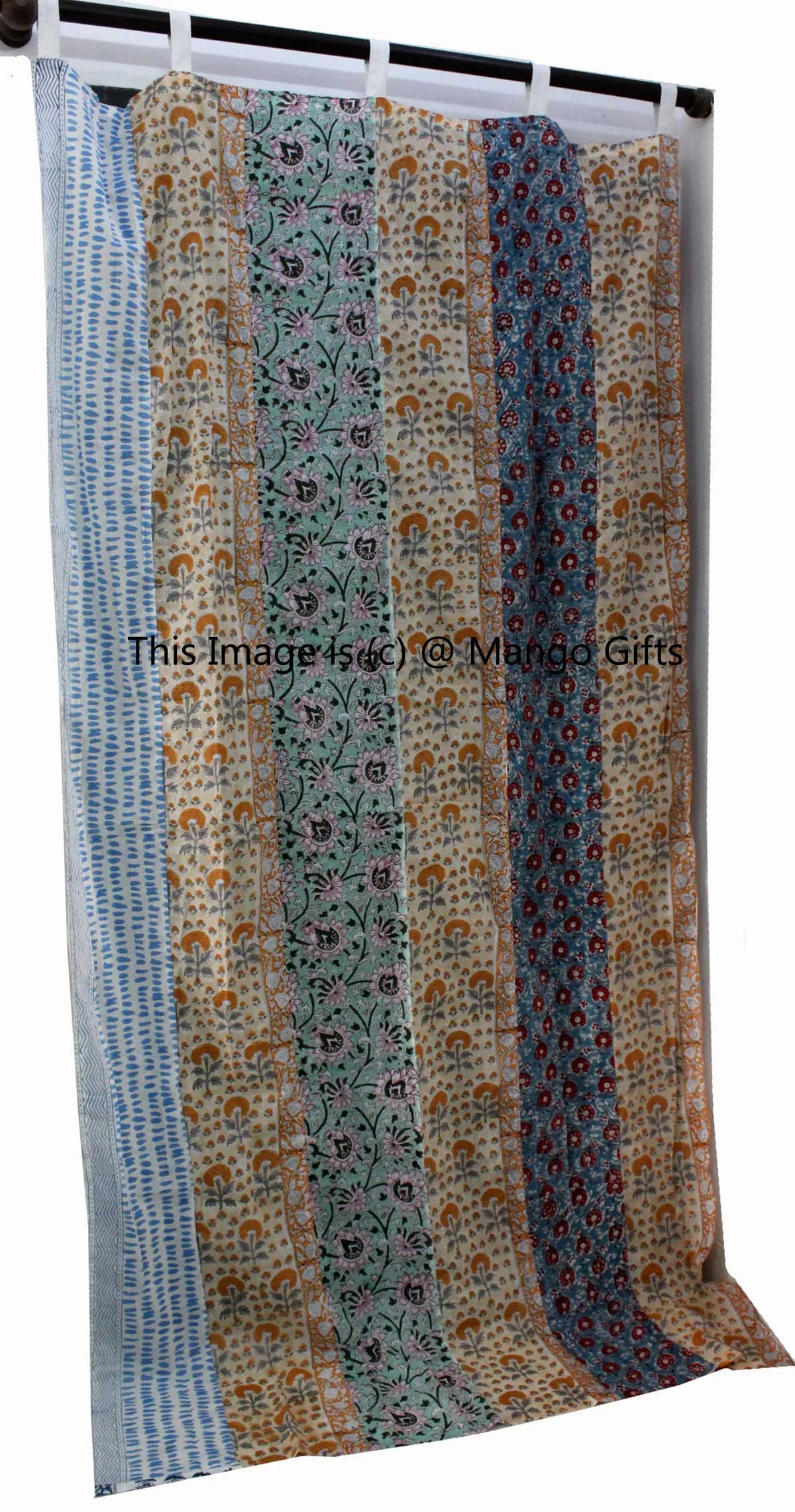 Indian Hand Block Print Patchwork Boho Curtains for Bedroom Living Room Window Panels 100%Cotton