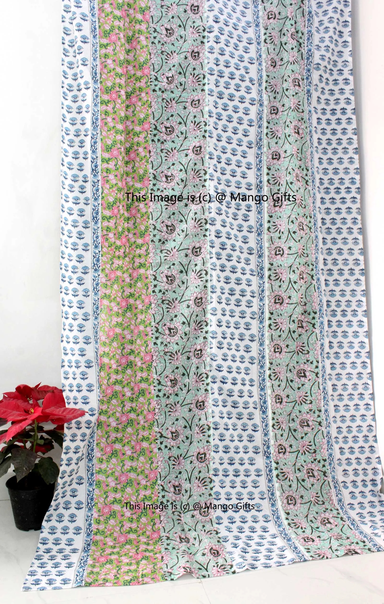 Indian Hand Block Print Patchwork Boho Curtains for Bedroom Living Room Window Panels 100%Cotton