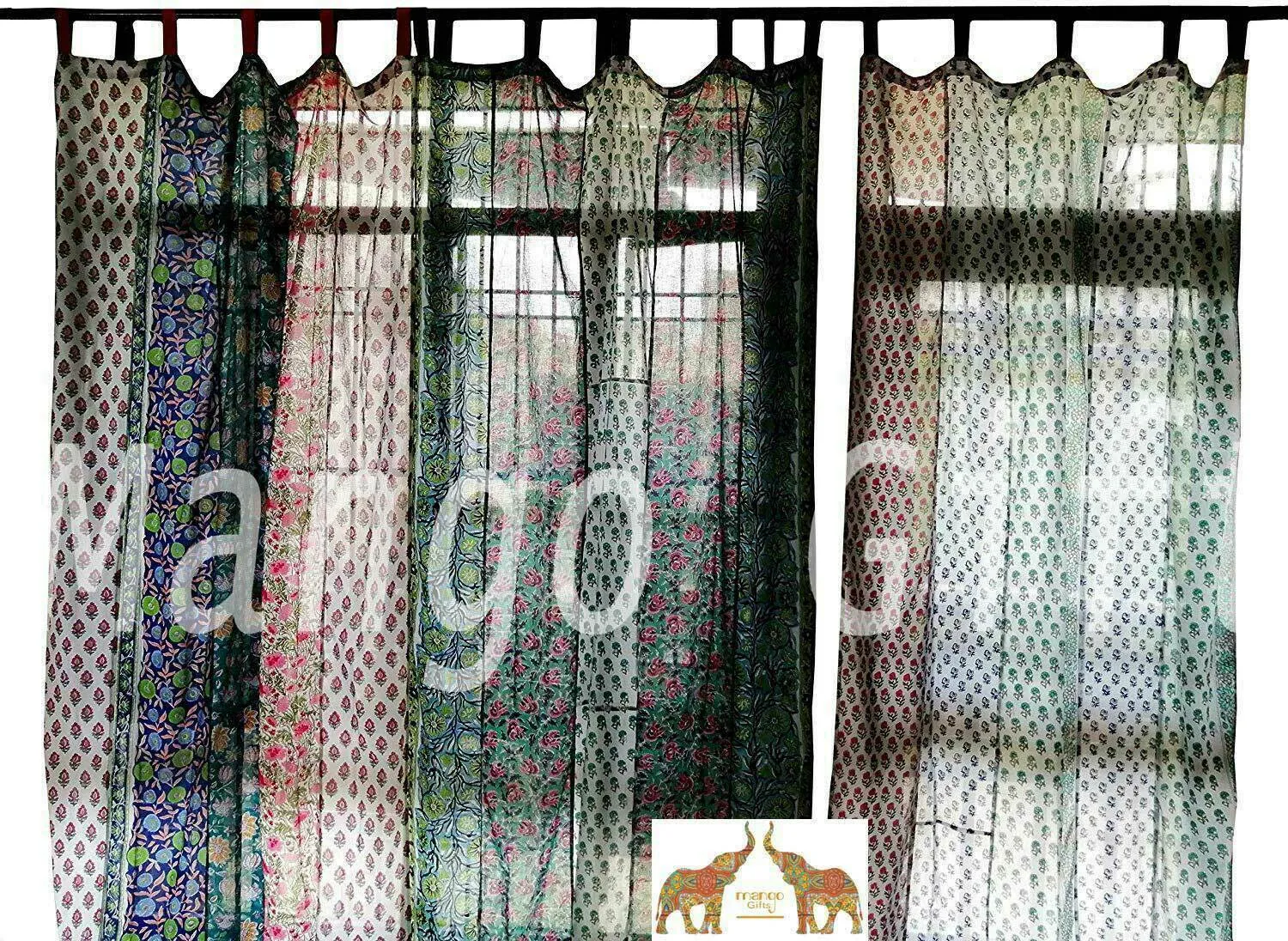 Indian Hand Block Print Patchwork Boho Curtains for Bedroom Living Room Window Panels 100%Cotton