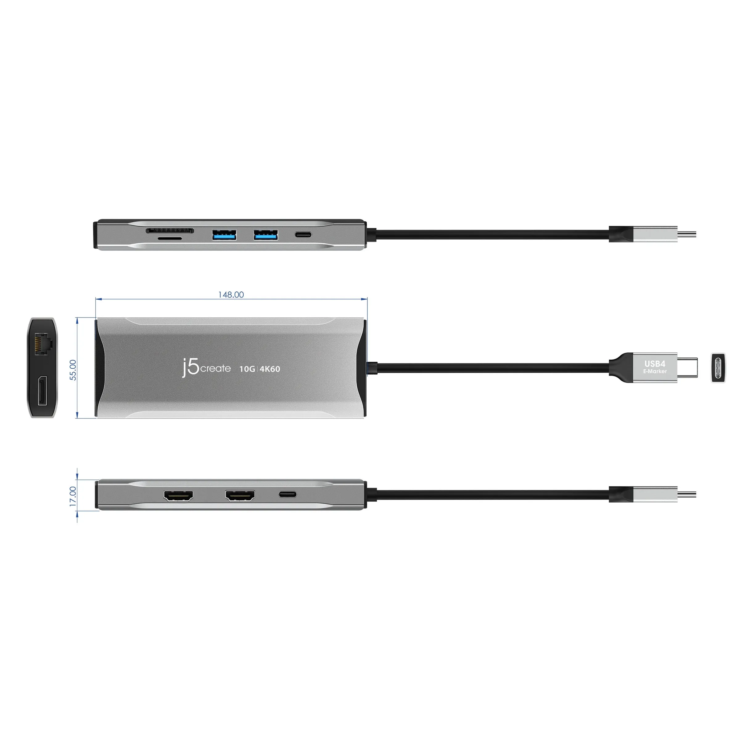 j5create 4K60 Elite USB-C® Triple-Monitor 10Gbps Mini Dock