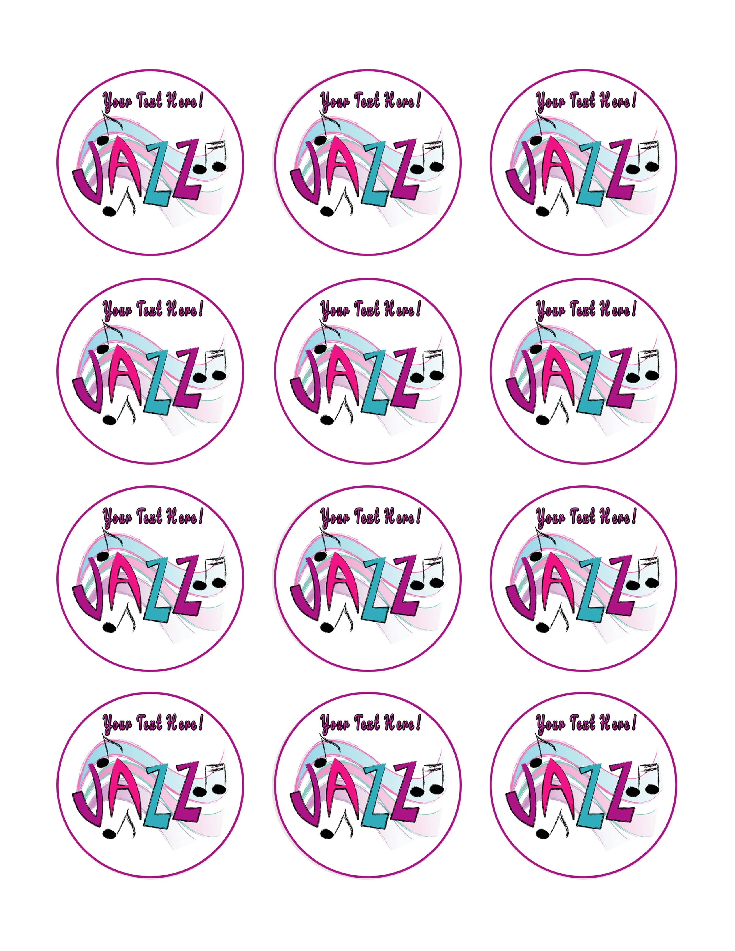Jazz - Edible Cake Topper, Cupcake Toppers, Strips