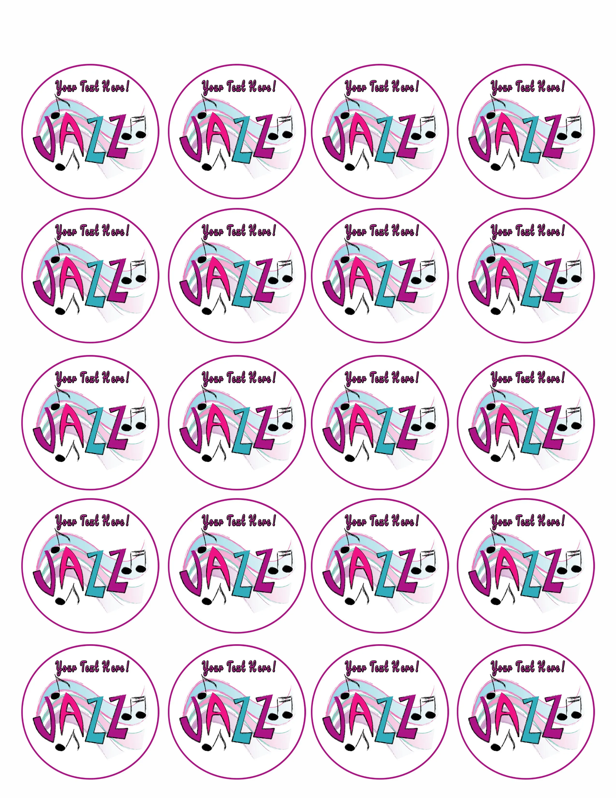 Jazz - Edible Cake Topper, Cupcake Toppers, Strips