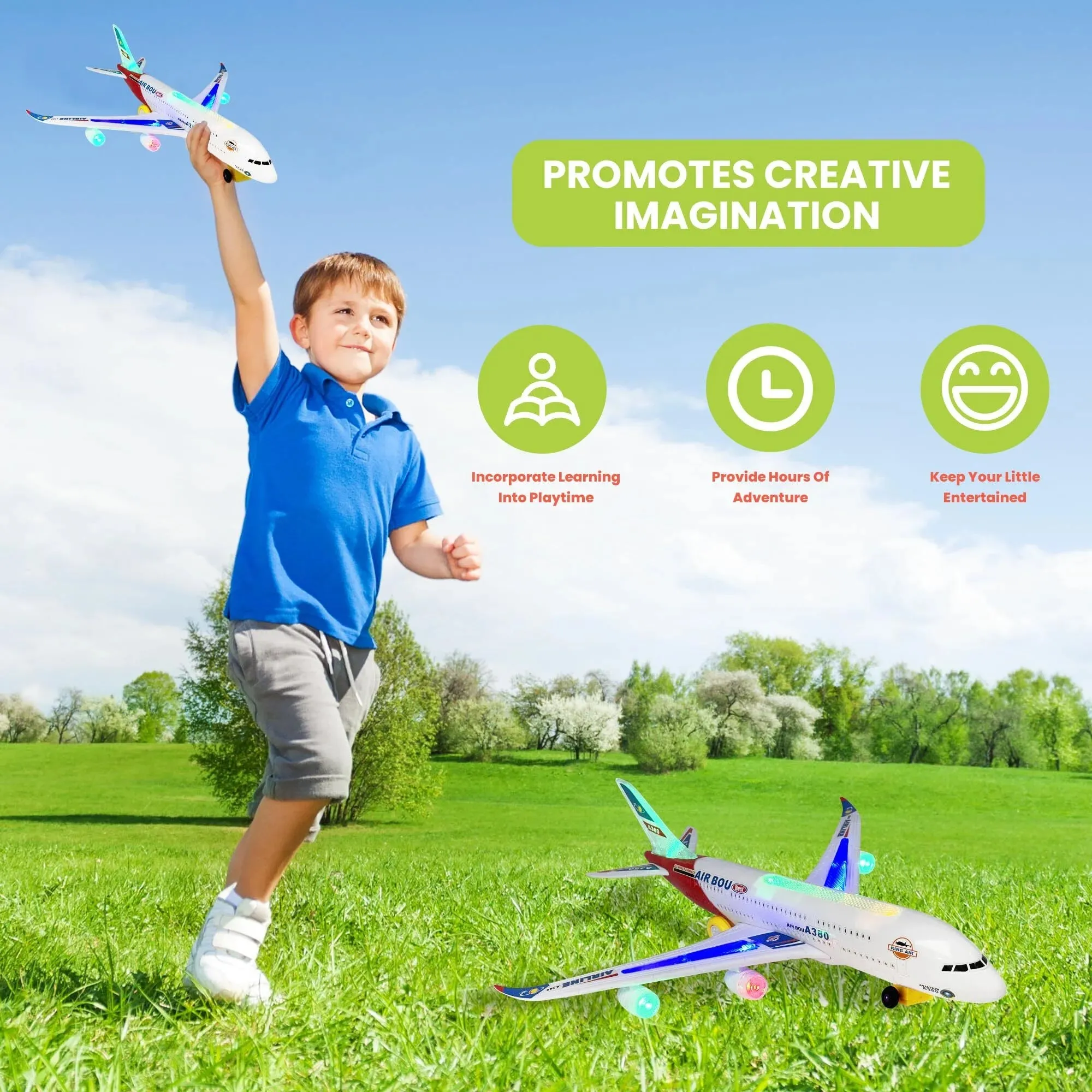 Jugaad Life W-029-SGDDFJA380 Toddler Toy Plane with LED Flashing Lights and Music