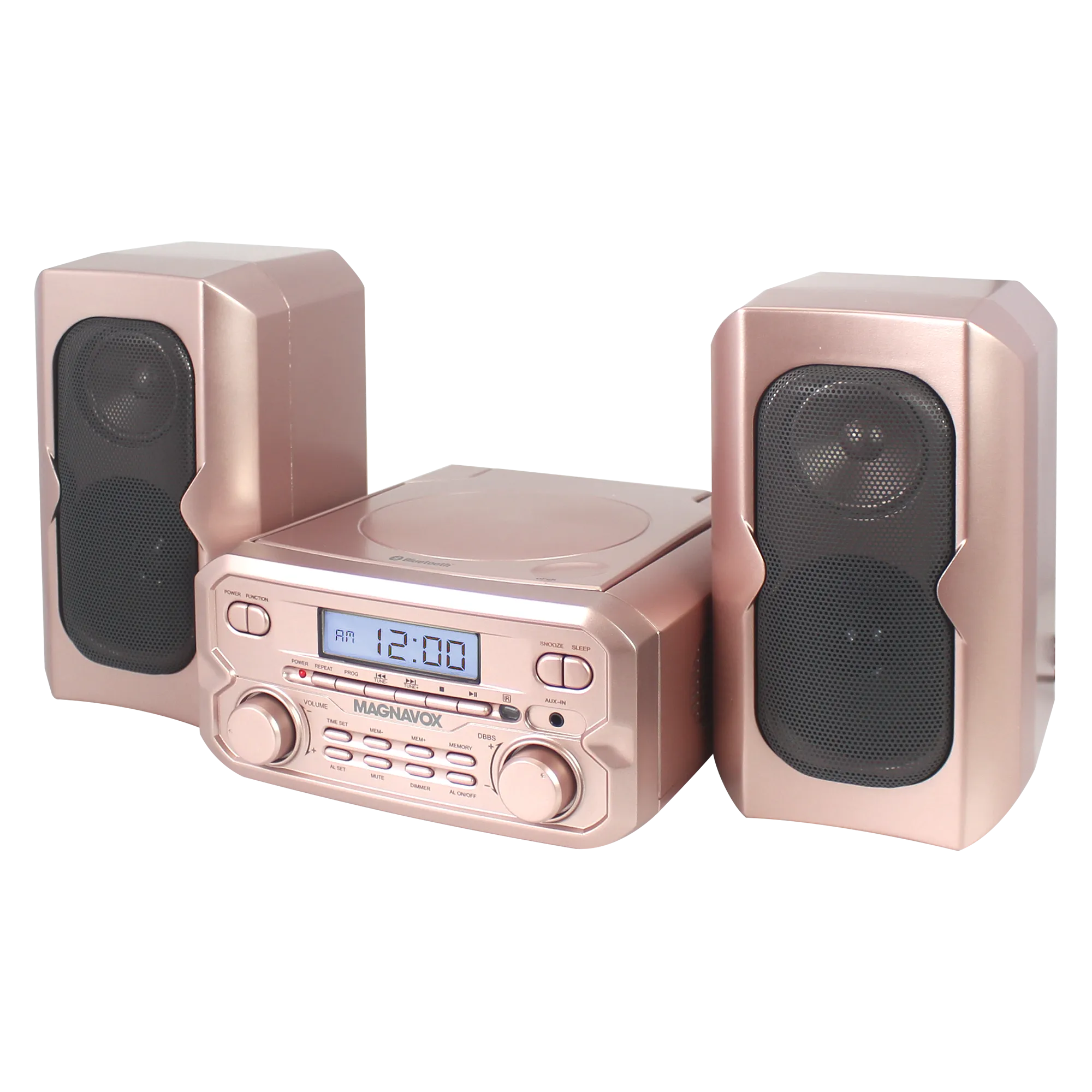 Magnavox MM435M-RG Compact CD Shelf System with FM, Bluetooth & Remote Control in Rose Gold
