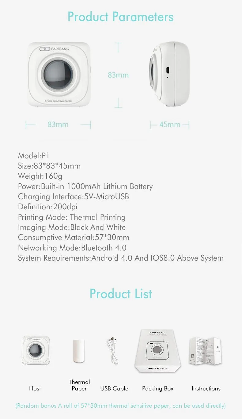 Mini Portable Bluetooth Mobile Printer