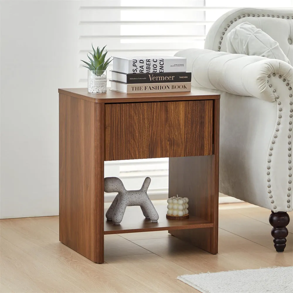 Modern Boho Wood Nightstand Set 2 with Drawer and Fluted Cabinet
